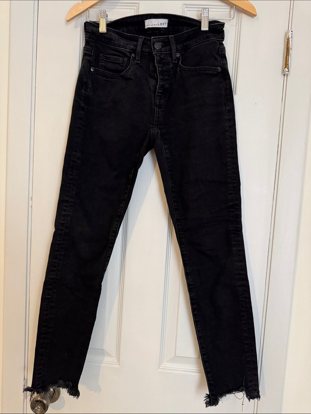 LOFT Black High-Rise Raw-Hem Skinny Jeans